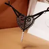 Bragas sexys con perlas en forma de corazón y encaje, bragas seductoras de entrepierna abierta para mujer, ropa interior erótica de entrepierna abierta de no extracción
