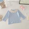 Camiseta de Manga Larga para Bebé Niña Primavera Nuevo Estilo Coreano Dulce Encaje Solapa Top Estilo Bebé Camiseta Básica