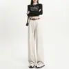 Jeans Cinza Cimento Wide Leg Feminino 2024 Novo Outono e Inverno Calças com Forro de Lã Edição Estreita para Figura Pera Calças Retas