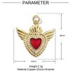 Colgante de cobre y circón con forma de corazón de melocotón, con siete cuentas, estilo estéreo, con forma de corazón de melocotón y aceite, accesorios de joyería DIY, collar con alas de palma.