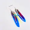 Pendientes de Plumas Coloridos Bohemios Transfronterizos Carnaval Europeo y Americano Navidad Diseño de Nicho Pendientes de Borla de Cuentas de Semilla para Mujer