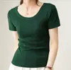 Camiseta de manga corta acanalada con cuello en U para mujer, nuevo estilo verano 2026, corte ajustado, diseño holgado, top versátil, camiseta básica