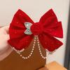 Horquilla Estilo Chino para Niñas Horquilla de Presión Trasera con Lazo Clip Superior de Corona Roja Accesorios para el Cabello Tocado de Año Nuevo Estilo Antiguo para Niños