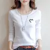 Playera de Manga Larga de Algodón Puro para Mujer para Primavera y Otoño Nueva Ajuste Slim Casual Versátil Camiseta Interior para Mujer Algodón Puro