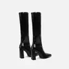 Botas de Cremallera Puntiagudas Elásticas, Caña Alta pero No Demasiado Larga, Botas Hasta la Rodilla, Tacones Gruesos Altos Versátiles, Adelgazantes para Mujer