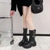 Botas Martin Gruesas de Tacón Grueso Estilo Retro Negro Chuyuji para Mujer, Nuevas Primavera 2026 Estilo Británico Delgadas hasta Media Pantorrilla