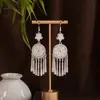 Pendientes Miao Étnicos de Borla Larga Estilo Nuevo, Pendientes Exagerados de Declaración de Moda Estilo Étnico de Plata Miao de Lujo Ligero