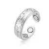Set de Pulsera y Anillo Magnéticos Transfronterizos, Pulsera Magnética con Diseño de Flor, Joyería Unisex Estilo Retro Cepillado de Cobre Rojo Antiguo