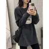 Camiseta de Manga Larga Estilo Coreano para Mujer Otoño 2026 Nueva Holgada Adelgazante Talla Grande Chicas Gorditas Longitud Media Prenda Base