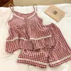 Camisón de Verano 2026 para Mujer, Nuevo Estilo, Cuadros, Sexy, con Almohadillas en el Pecho, Ropa de Casa Dulce de Algodón, Venta al por Mayor Transfronteriza