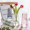 Jarrón de Vidrio de Lujo Creativo Nórdico con Borde Dorado Transparente Sala de Estar Arreglo de Flores Hidropónicas Decoración con Flores Secas Decoración del Hogar