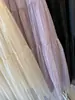Saia de Organza Camada Texturizada Plissada Franzida Slimming de Cintura Alta de Linha A com Pérolas de Moda de Luxo para Mulheres