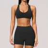 Conjunto Esportivo Novo Sem Costura Transfronteiriço para Mulheres Costas Nuas com Amarração no Pescoço Cintura Alta Controle da Barriga Conjunto de Treinamento Pilates Yoga 4535