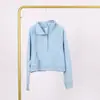 Moletom Lulu com Gola Alta e Meio Zíper com Etiqueta, Em Estoque Entrega Direta, Etiqueta Dourada, Zíper Dourado, Moletom Casual Solto Curto de Fleece