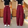 Pantalones Casuales de Cuadros Estilo Americano de Pierna Ancha para Mujer, Nuevo Verano Ajuste Holgado, Adelgazantes, Modernos, Delgados, Largos