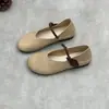 Novos sapatos femininos de couro genuíno para comércio exterior, bico redondo, sola plana, estilo boêmio, com fecho de velcro, sapatos femininos versáteis de couro bovino macio