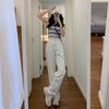 Jeans Blancos de Pierna Ancha Estilo Coreano Otoño Ins de Tiro Alto Ajustados Sueltos Rectos Caídos Delgados de Largo Hasta el Suelo Pantalones de Estudiante