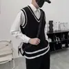 Chaleco de punto retro moderno estilo americano con cuello en V estilo universitario para hombre, chaleco sin mangas de color retorcido en bloqueo de color para otoño e invierno, para pareja