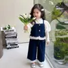 Conjunto de Roupa para Meninas 2025 Novo Estiloso Colete Jeans Conjunto de Três Peças para Crianças, Roupa da Moda de Manga Longa para Outono para Bebês Meninas