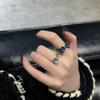 Pedra da Lua ~ Anel Prata Preto Fosco Branco Feminino ins Nicho Elegante Versátil Anel de Casal Tendência Leve Luxo Moda Anel Aberto