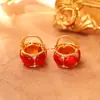 Pendientes de Linterna de Piedra Ojo de Gato Rojo de Año Nuevo, Pendientes Festivos y de Moda de Nuevo Estilo Chino, Accesorios para Orejas de Temperamento Elegante y Exquisito