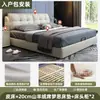 Cama tapizada suave con hebilla de rejilla cuadrada minimalista moderna color blanquecino dormitorio principal cama doble de 1.8 m minimalismo italiano base baja cama de boda