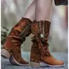 Novas botas femininas de cano médio 2026 com saltos médios e grossos, feitas sob medida para e-commerce transfronteiriço, botas femininas de atacado em tamanhos grandes