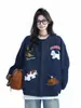 Jaqueta Bordada para Homens com Bloqueio de Cores Divertido Estilo Americano, Cardigã Casual Solto para Primavera e Outono, Moletom de Baseball Azul Marinho