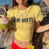 Moda de Verano Sexy Ombliguera Ajustada Camiseta Corta Ropa de Playa Sol Patrón de Letras Personalizada Cuello Redondo Manga Corta