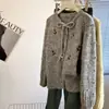Cardigan Tricotado Feminino de Outono e Inverno, Estilo Coreano de Luxo, Novo, Vintage, de Botão Único, Bordado com Flores, Jaqueta Suéter de Estilo Preguiçoso