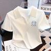 Polo Blanco Algodón Solapa Slim-fit Tejido Manga Corta Camiseta Verano para Mujer Elegante Francés Cuello en V Corto Top Combinable