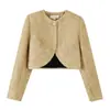 Atacado Transfronteiriço Moda Nova Inverno 2025 Roupa Feminina de Comércio Exterior Europeia e Americana com Decoração de Ombro Acolchoado e Fio Metálico Jaqueta Curta