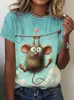 Camiseta de Mujer con Estampado Digital de Animales de Amazon Transfronterizo Verano Cuello Redondo Manga Corta Camiseta de Dibujos Animados Top Dropshipping