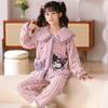 Pijama Infantil Meninas Pijama de Inverno Gola Boneca Feminina Meninas Pequenas Crianças Médias e Grandes Desenho Animado Bebê Conjunto de Roupas para Casa