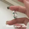 Anillo de Empalme con Forma de Corazón Cepillado y Circonita Azul Brillante de Plata de Ley 925 Joyería de Lujo Ligero Estilo Coreano Estilo Ins Diseño de Nicho
