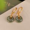 Pendientes de plata de ley S925 bañados en oro con diseño de ciervo, jade hetiano, jade sapund, estilo retro, con hebilla de ping-pong y gancho para la oreja.