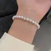 Pulsera de perlas de plata de ley S925 para mujer, pulsera simple y linda con un diseño delicado y lindo, accesorio de joyería de alta gama