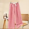 Calça de Dormir de Algodão Nuvem para Mulheres, Novo Estilo de Verão, Calça de Casa Colorida Xadrez Tecido, Calça Casual de Perna Larga Fina Que Pode Ser Usada Fora