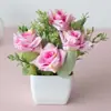 Juego de Flores Simuladas de Pie para Sala de Estar Mini Adornos Decoración de Interiores Floral de Plástico Mesa de Comedor Pequeño Bonsái Flor Plantas en Maceta