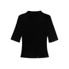Venta al por mayor transfronteriza ropa de mujer producto explosivo estilo de temperamento de lujo ligero estilo explosivo cuello semi-alto terciopelo corte ajustado manga media camiseta básica