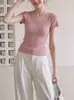 Tricô feminino com decote V e manga curta, novo estilo de verão 2026, caimento justo, design único e requintado com manguinhas bufantes.