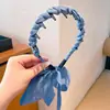 Diadema de listón azul mezclilla para niños, diadema trenzada vintage para niñas, accesorio para el cabello de horquilla trenzada elegante estilo coreano para niñas