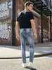 Comércio Exterior Transfronteiriço Amazon Ebay Calça Jeans Slim Reta Floco de Neve Masculina Estilo Europeu e Americano Jeans Slim Fit