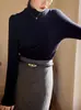 Camisa de Malha com Gola de Lã para Mulheres Inverno Novo Retrô Francês Top Interno de Gola Alta