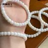Pulsera de un solo bucle, cuentas de estilo antiguo de jade blanco Hetian natural, pulsera de un solo bucle para mujer, estilo chino nuevo versátil de lujo ligero, brillo de alto contenido de aceite