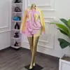 Ropa Femenina Transfronteriza Europea y Americana Verano 2026 Nueva Moda Camisa de Manga Larga a Rayas y Bloques de Color Conjunto de Shorts de Cintura Alta