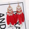 Brincos de Pena Boêmios Europeus e Americanos, Brincos de Franja Estilo Étnico Exagerado Retrô para Feriados, Acessórios de Viagem de Yunnan para Mulheres