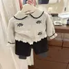 Conjunto de Inverno Acolchoado de Veludo para Bebê Menina 2025 Novo Estilo Coreano Jaqueta Suéter Cardigan Calça Conjunto de Duas Peças