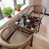 Conjunto de Mesa e Cadeiras de Rattan para Varanda, Conjunto de Mesa de Centro Quadrada e Redonda de Três Peças para Lazer, Sala de Estar, Exterior, Apartamento Pequeno Moderno, Mesa e Cadeiras de Rattan Sintético para Casa