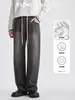 Pantalones anchos de Yizhi estilo retro, lavados, degradados, para hombre, otoño, lyocell, holgados, rectos, con caída, jeans casuales